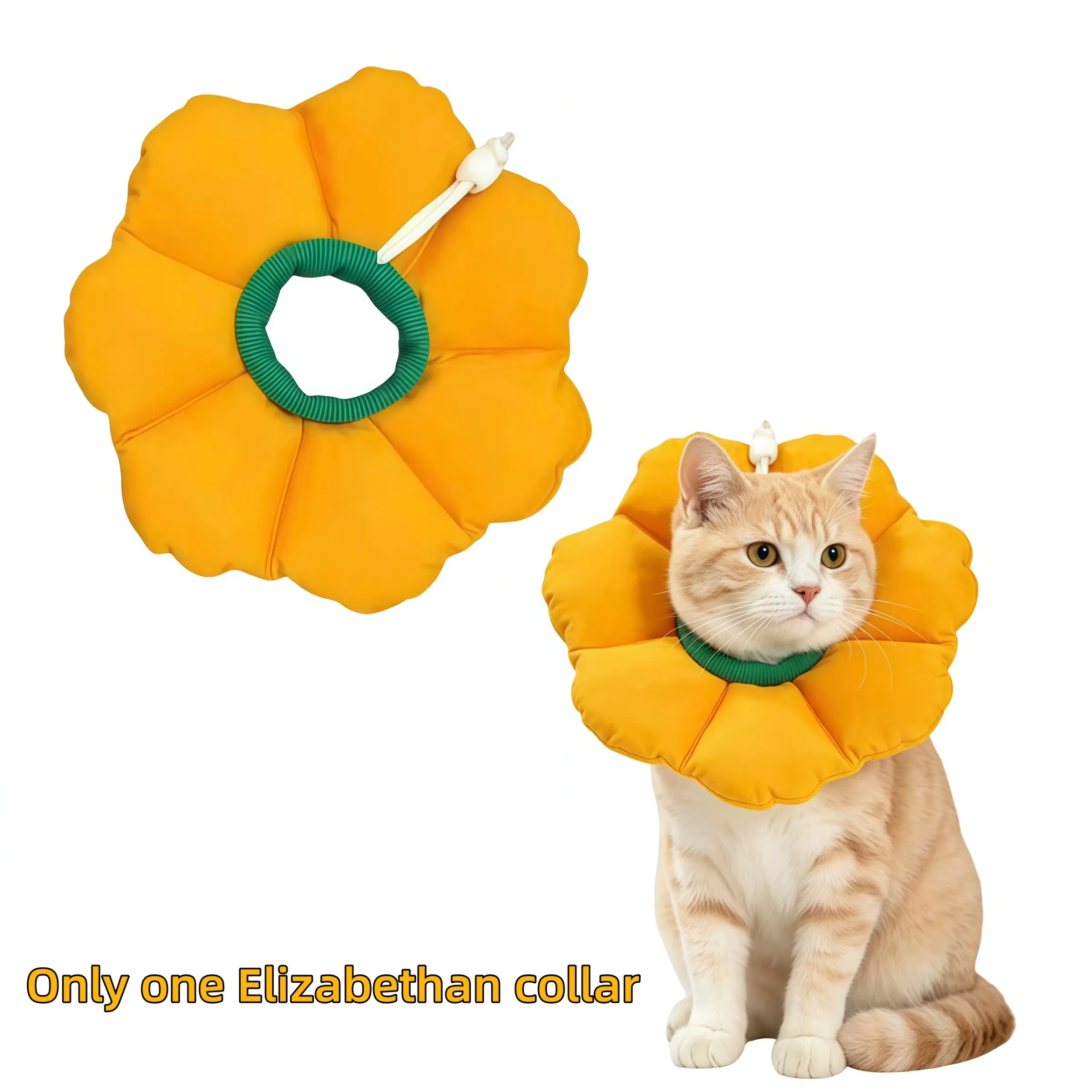 Cute Waterproof Cat Cone Collar, Anti-Bite Lick Wound Healing, Halloween Pumpkin Costume, Adjustable Open Knot Design, Pet Comfortable