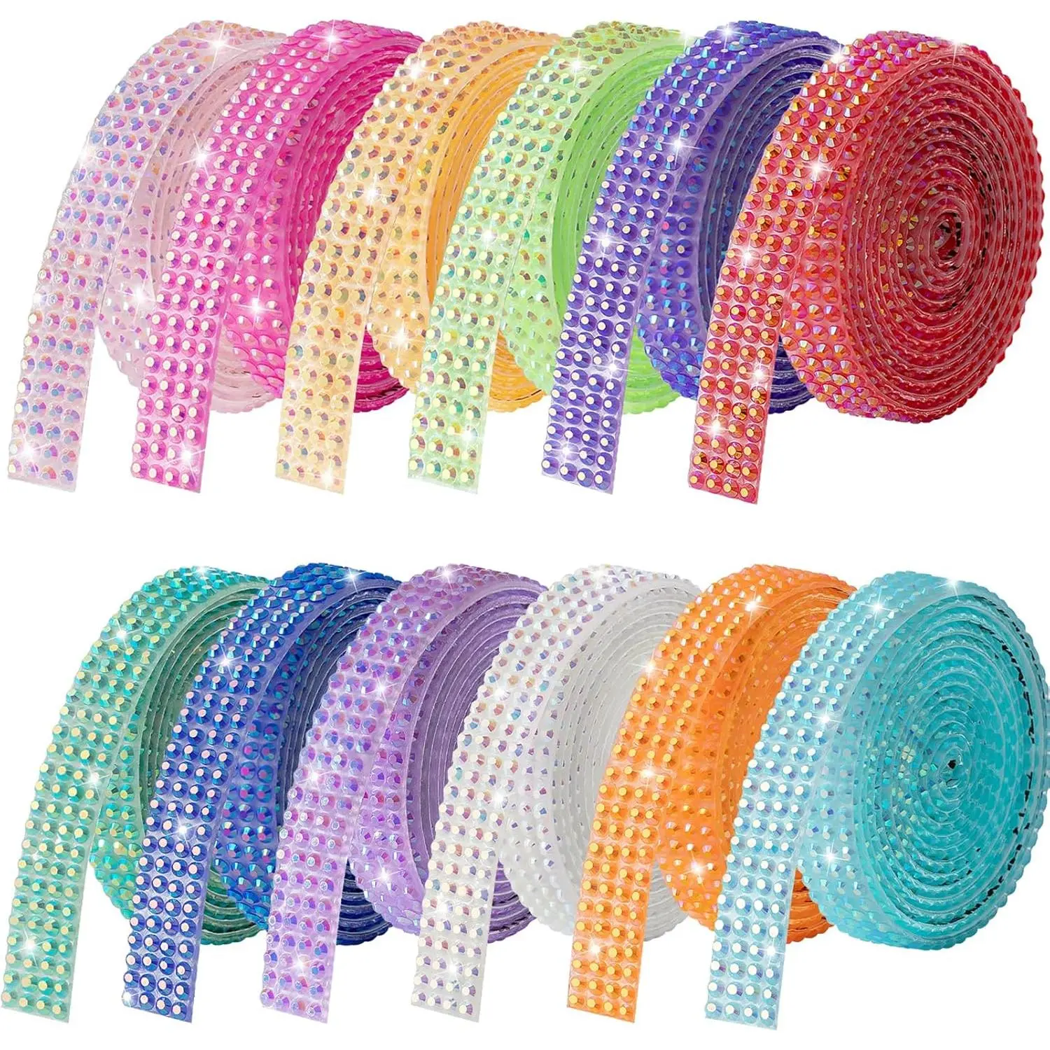 12-Yard Self Adhesive Rhinestone Ribbon 12 Rolls Rhinestone Strips Bedazzling Kit for DIY Craft Art Decoration