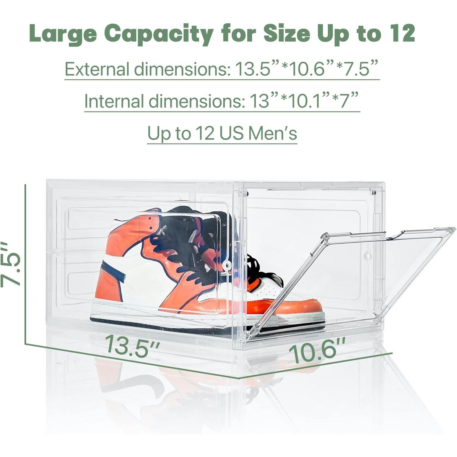 Shoe Organizer Shoe Storage Boxes, 6 Pack Large Drop Front Shoe Boxes with  Door, Clear Plastic Stackable Shoe Containers (Clear White)