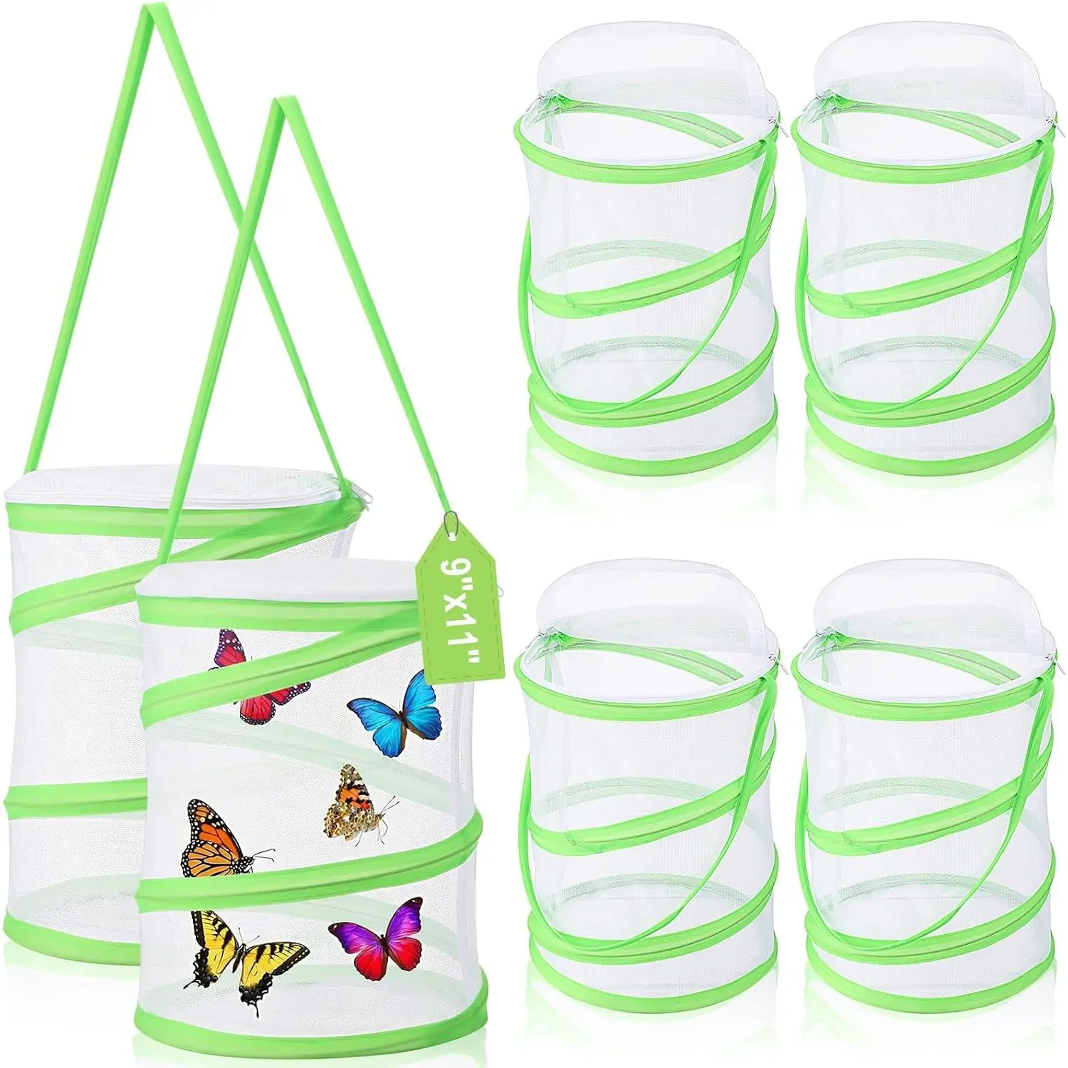 6 Pack Butterfly Habitat Cage Clear Mesh Mini Butterfly Net Habitat Container, Pop up Terrarium 9" x 11" Tall