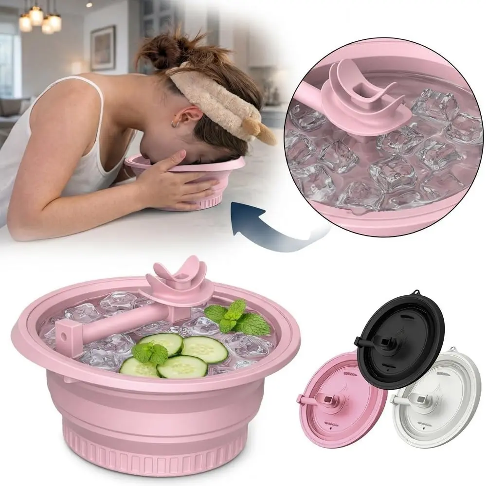 Facial Ice Bath Bowl with Straw, Silicone Cold Immersion Basin for Swelling Relief and Pore Tightening, Portable for Skincare, Home Spa, Travel, Facial Cleansing Tool