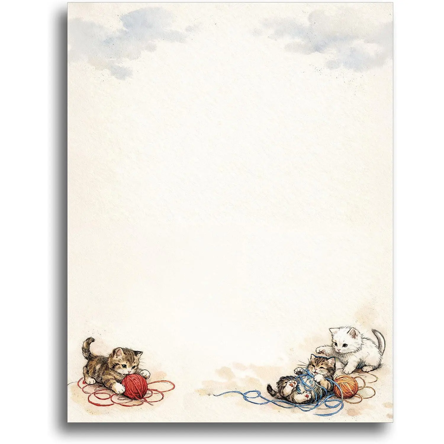 Playful Kittens Printable Letterhead Stationery Paper - 50 Sheets 8.5" x 11" Decorative Writing Paper - Watercolor  Letter Paper - 28lb Bond (105gsm) for Letters Invitations Announcements Events