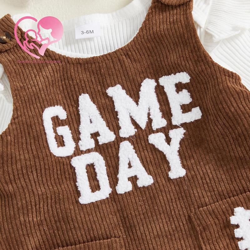 (95% Cotton) GBA Baby Girls Fall Outfit, Long Sleeve Romper with Embroidery Letters Overall Dress and Headband, Casual Baby Girls Set