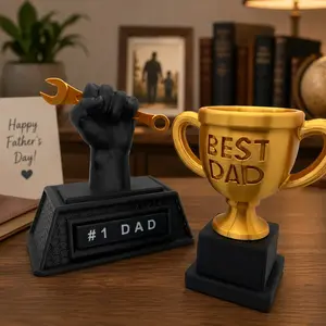 Best Dad Trophy Cup and Dad Black Wrench, 3D Printed Award Gift for Dad, Funny Father’s Day Desk Decor, Cute Dad Appreciation Gift