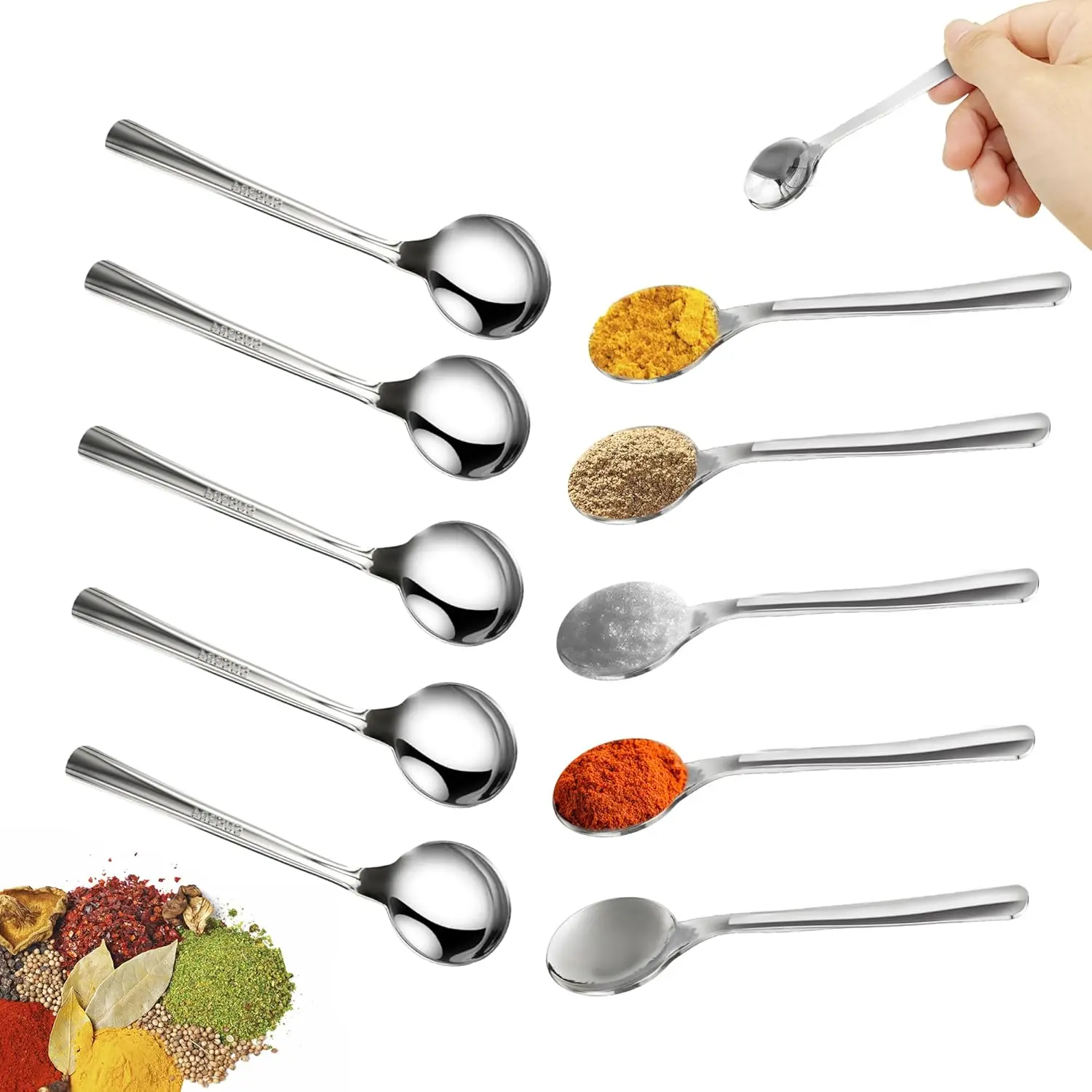3.93" Mini Spoons 10pcs, Tiny Stainless Steel Spoon for Spice Jars, Small Seasoning Spoon for Spices, Salt, Sugar, Honey, SUS 304 Food Grade Serving Spoons