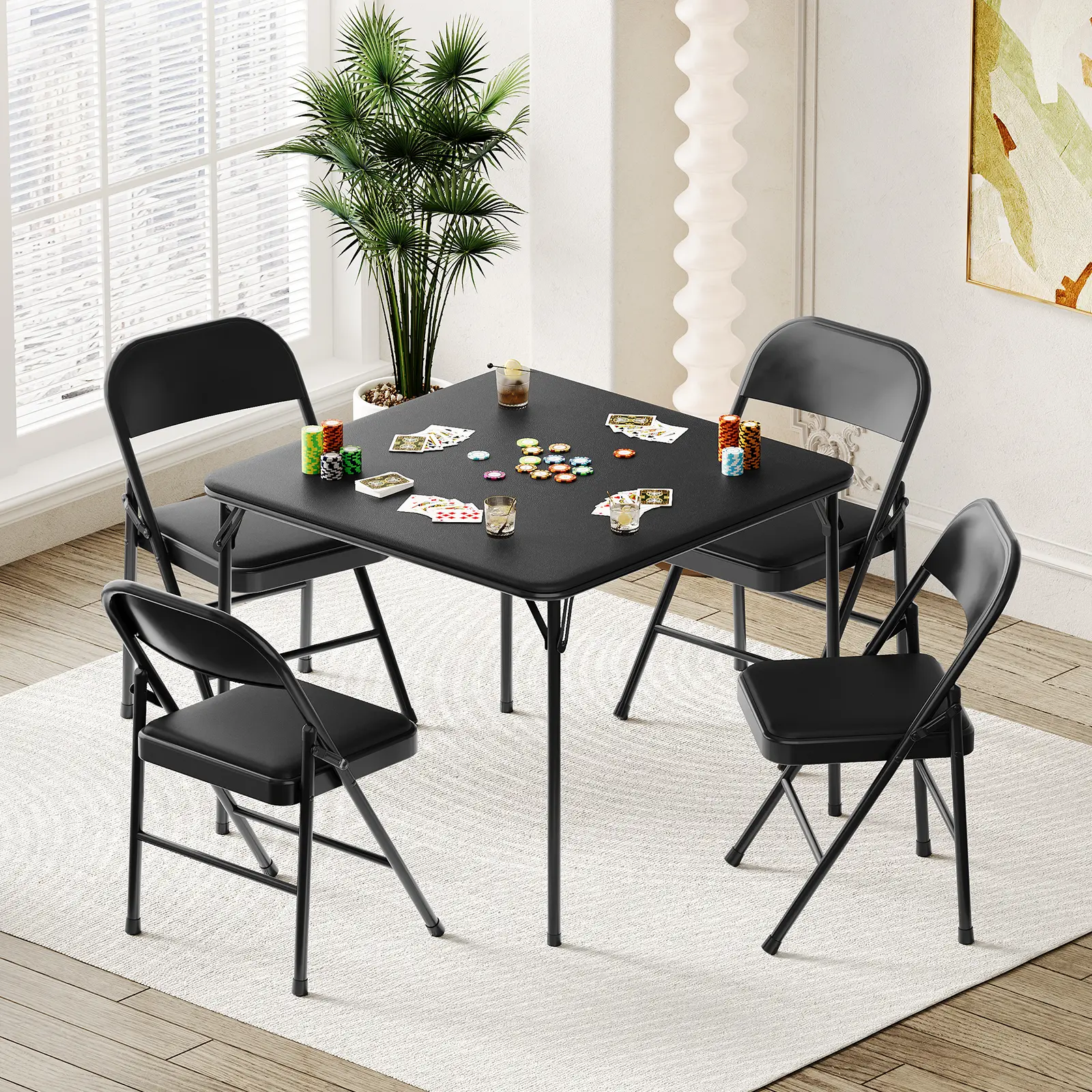 33.5" Square Folding Card Table for 4-6 Players, Heavy-Duty Metal Game Table with Padded PU Surface for Mahjong, Puzzles & RV Camping