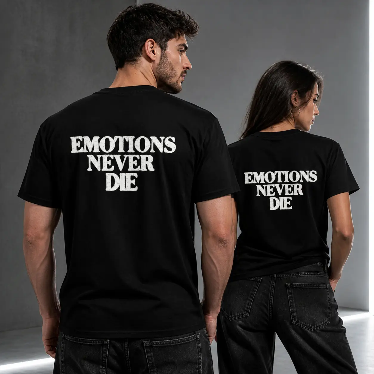 EMOTIONS NEVER DIE Black Graphic T-Shirt, Comfortable Breathable Cotton Crew Neck Short Sleeve Tee, Y2K Hip Hop Gothic Casual Streetwear Top for Men and Women,Cute,Monaco,soft,fashion graphic tee,Men's,snarky,backless,valentine,fishing,Jack,clothin,soccer