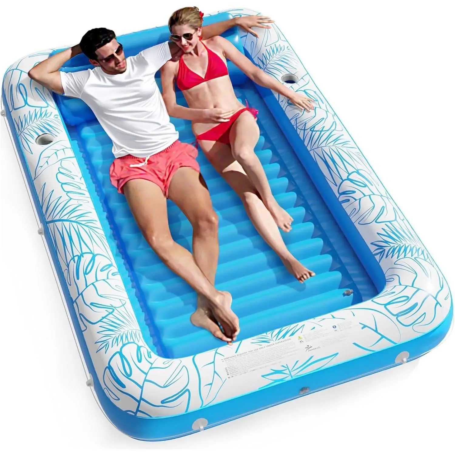 Inflatable Tanning Pool Lounger Float - 4 in 1 Sun Tan Tub Sunbathing Pool Lounge Raft Floatie Toys Water Filled Tanning Bed Mat Pad for Adult Blow Up Kiddie Pools Kids Ball Pit (Blue,XXL)