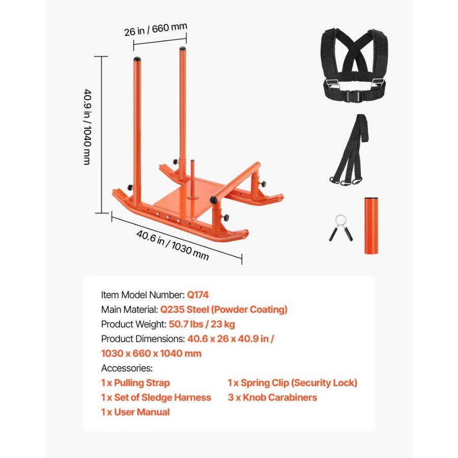 SummerWinsSteel Weight Sled, Fitness Strength Training Equipment with Handle for Speed Training & Athletic Exercise, 1/2-Inch Plates Weight Compatible, Orangedealsforyoudays