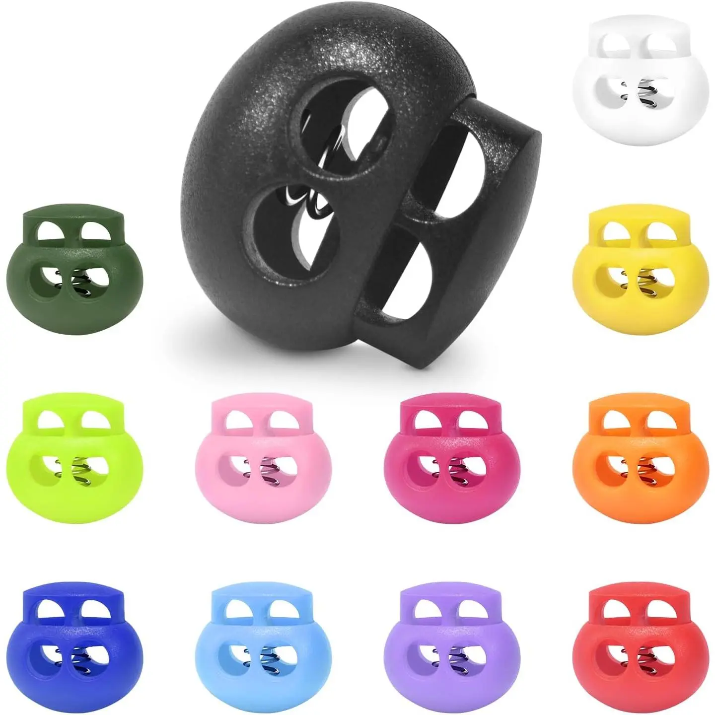 12 Pack Plastic Spring Cord Lock Toggle Stopper for Drawstring, Paracord Cord Stop Elastic Shoelace Lock Shoe Lace No Tie Fastener Slider Clip Double Hole  Color