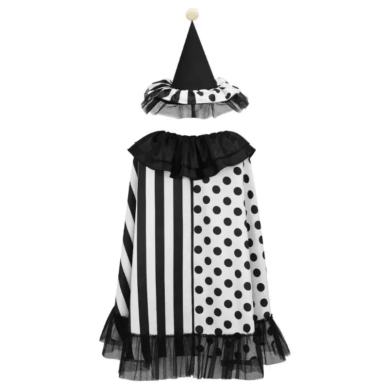 Women's Terrifier Art Clown Cosplay Fancy Dress Costume Set - Polyester Clothing, Witch Shawl, Hat, Cape, Coat, Scary Accessories, Robe; Set Includes, Clothing Length:78cm, for Halloween Party, Stage Events, Game Anime Role-Playing, One Size