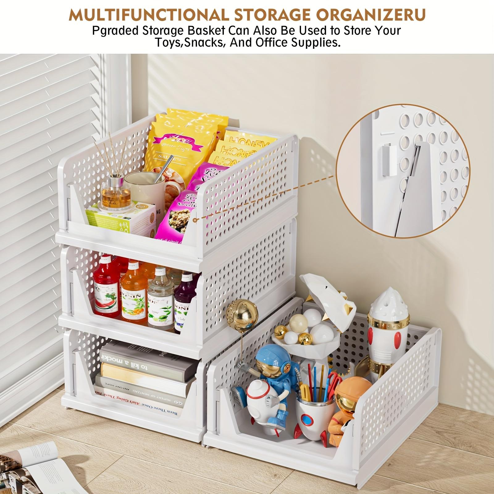 Stackable closet storage basket Multifunctional foldable closet organizer, suitable for bathroom, kitchen, laundry room and wardrobe storage Space-saving clothing storage drawer organizer, white