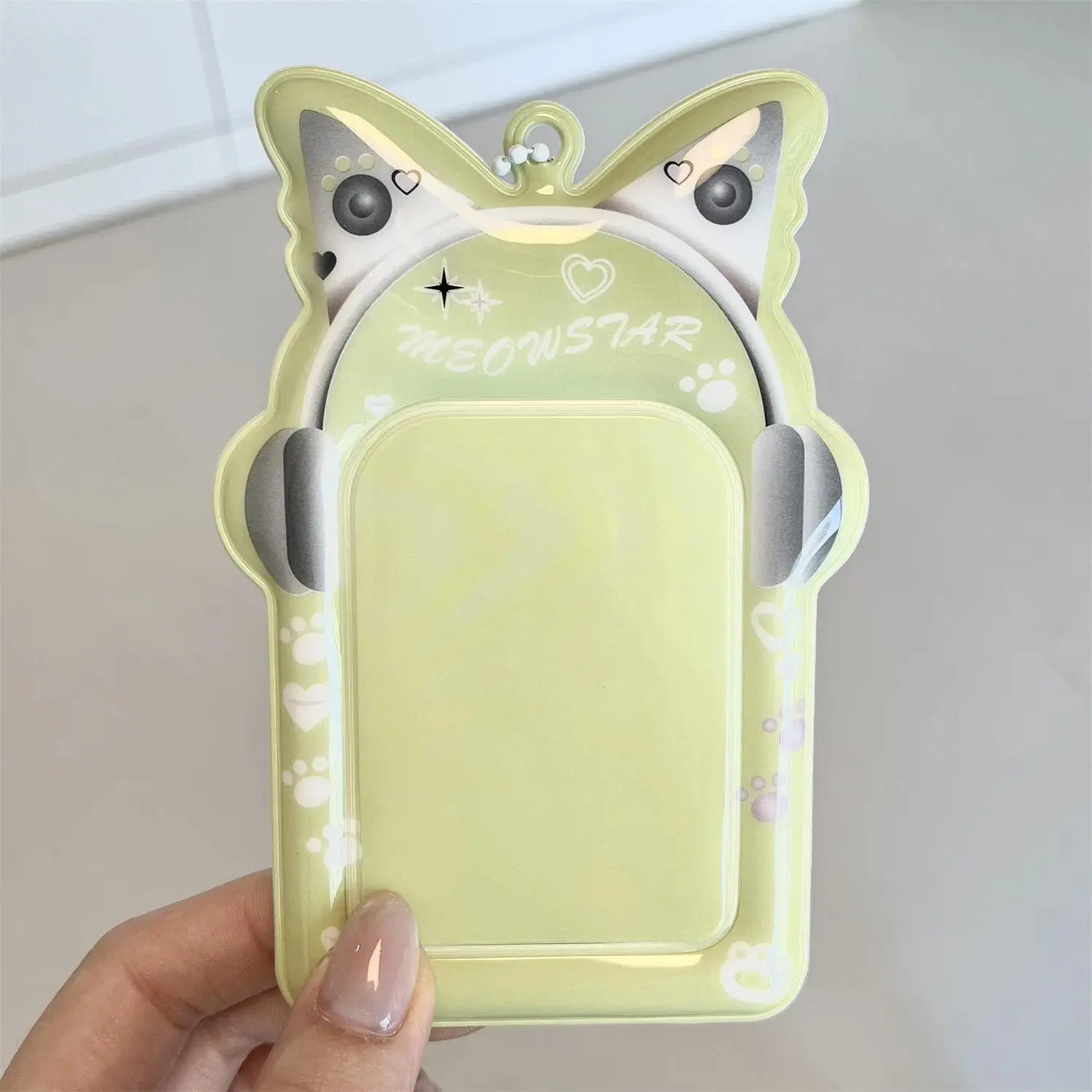 Heart Earphone Cat Ear PVC Card Holder 3 Inch Photocard Kpop Idol Card Storage Display Student Campus ID Bag Charm Pendant