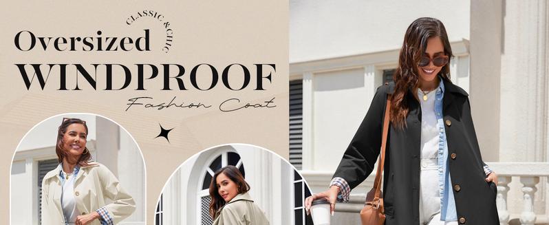 Imily Bela Womens Long Trench Coat Single Breasted Oversized Windproof Overcoat Fashion Outerwear