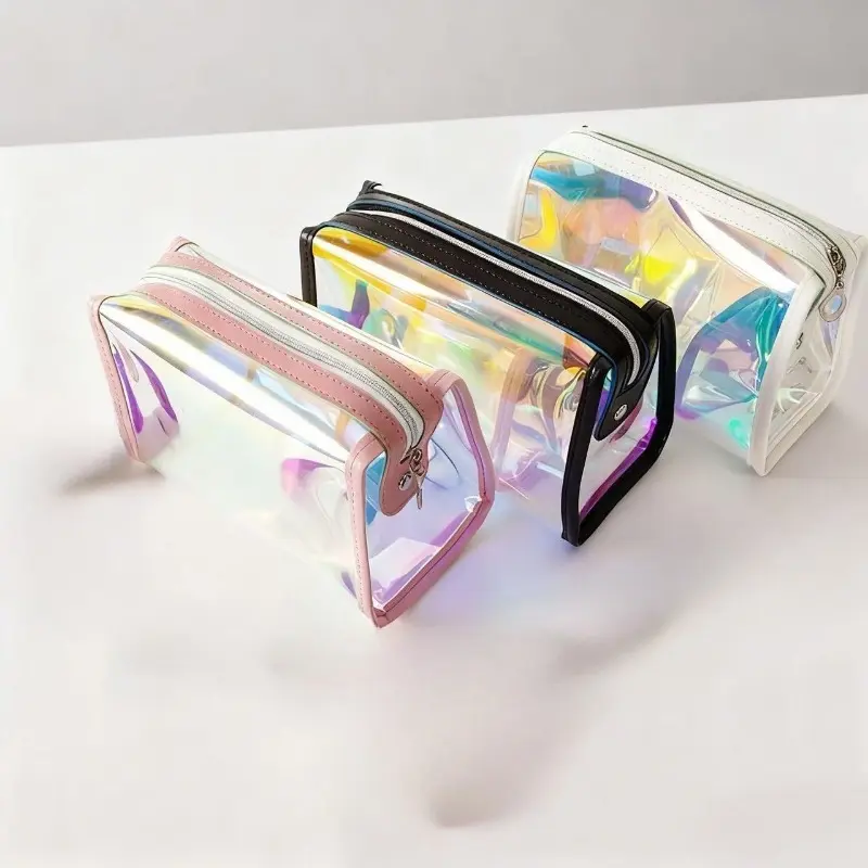 Holographic TPU Clear Travel Makeup Bag for Women Trendy Aesthetic Chic Iridescent Cosmetic Toiletry Organizer