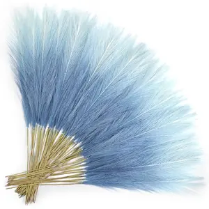TORONTOKYO Light Blue Pampas Grass Decor, 50Pcs 21.6 inch Artificial Faux Pompas Grass Small Fluffy Arrangement for Wedding Boho Home Decor Vase Filler