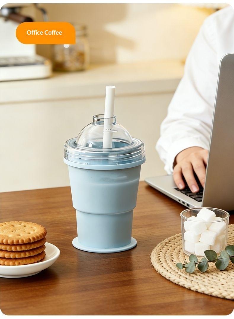 New portable foldable ice ball cup with built-in straw, silicone food-grade ice cup mold, convenient for summer outings