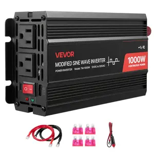 VEVOR 1000W Power Inverter, 12V DC to 120V AC Modified Sine Wave Inverter, Car Charger Converter with USB & Type-C Port, 2 AC Outlets, LED Indicator Light, Ideal for RV, Truck Outdoor Camping