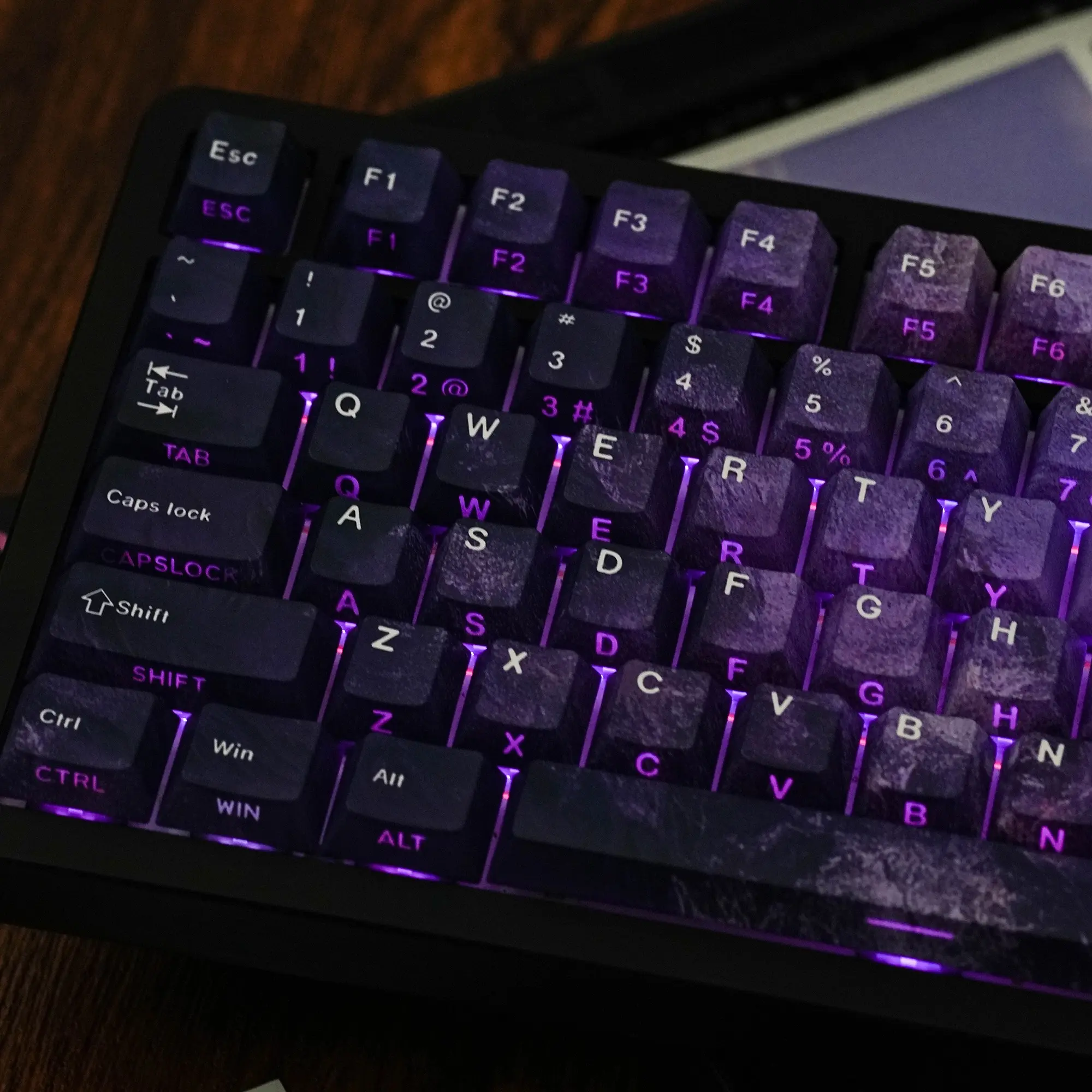 DuskVio Keycaps 131 Keys PBT Cherry Profile Side-lighted South-facing 5 Dye-Sub Big Set Suitable for Mechanical Keyboard Pink Gradient Keycap Cute Gift Purple color-coded keycaps
