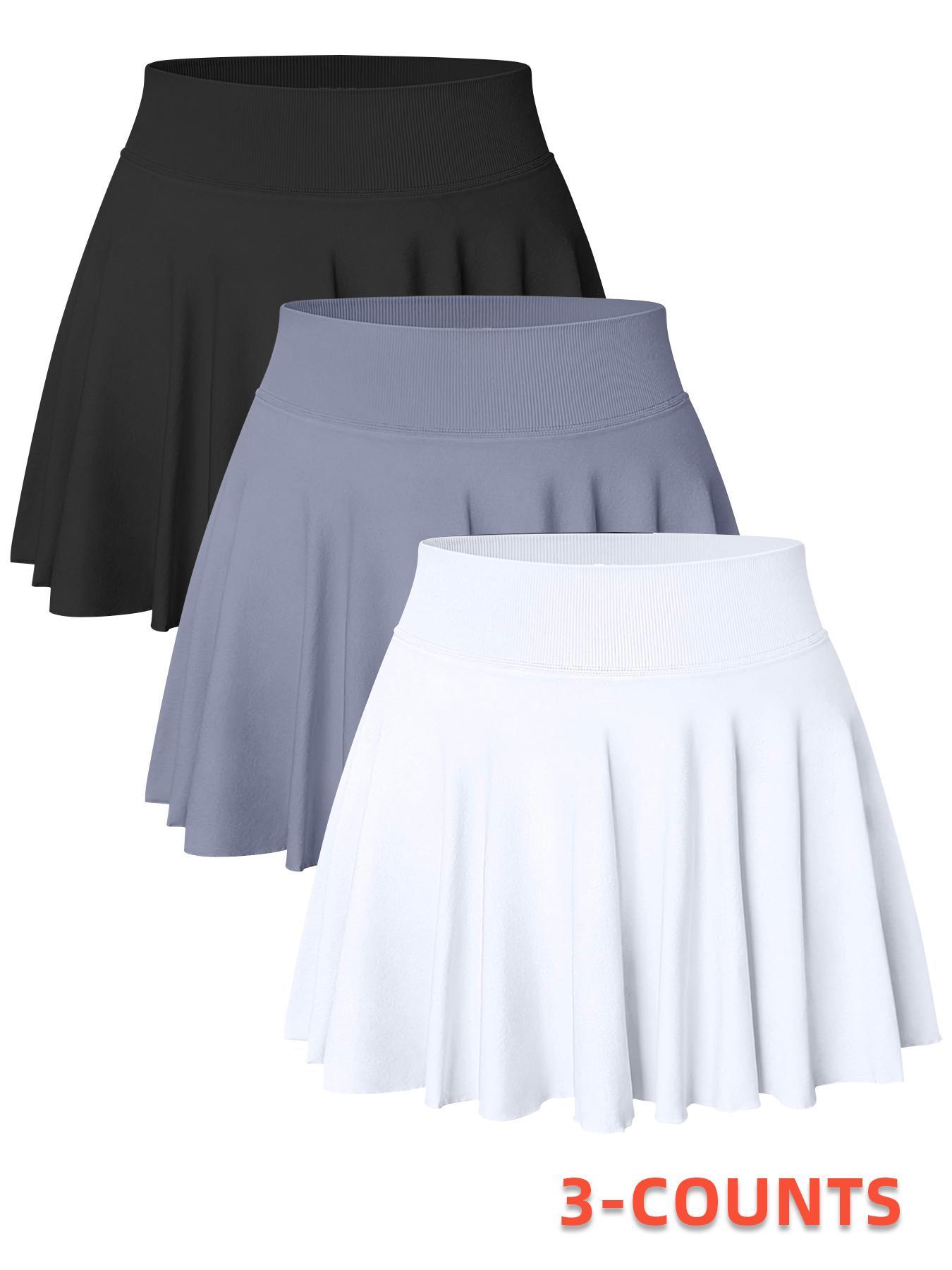 Women's Solid Color 2 in 1 High Waist Sports Skort, Comfy Breathable Skort for Tennis Golf, Ladies Sportswear for All Seasons Lightweight Athletic Skirts