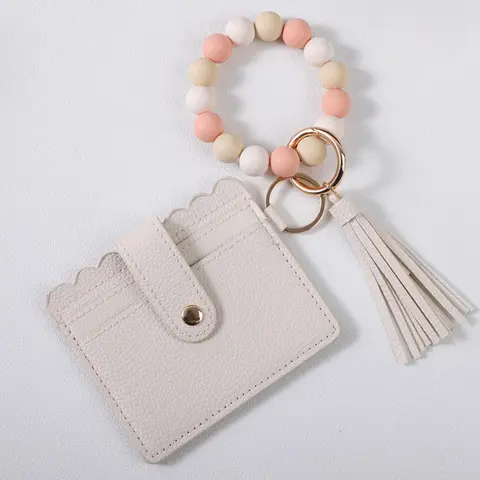 Mother's Day Gift, Fashionable Beads & Tassel Decor Keychain, Casual Versatile Card Holder Keychain for Women & Men, Trendy All-Match & Exquisite Birthday Gift, Bag Pendant Keychain, Beaded Tassel Keychain, Tassel Decorated Keychain