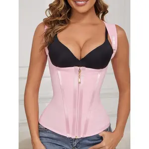 Women's Solid Zip Up Waist Trainer, Hook Eye Design Breathable Comfortable Waist Cincher, Tummy Control Shapewear Cincher for Women