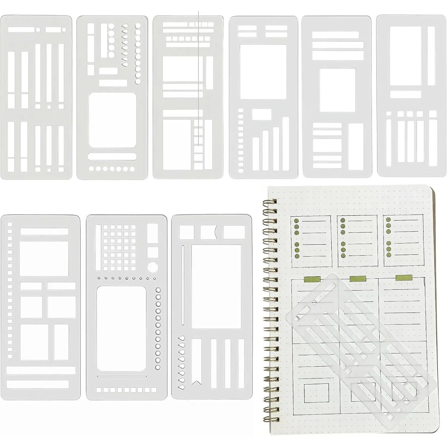 Flexible Record Template Set, 9 count  Planner Stencils Drafting Tools for Journal Planner, Calendar Making, Drawing Lines, Layout Tools for DIY Planning
