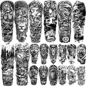 20 Large Animal Temporary Tattoos, 8 Full Arm Lion Tiger Eagle Designs, 12 Waterproof Half Arm Animal Floral Fake Tattoos, Adult Body Art Decor