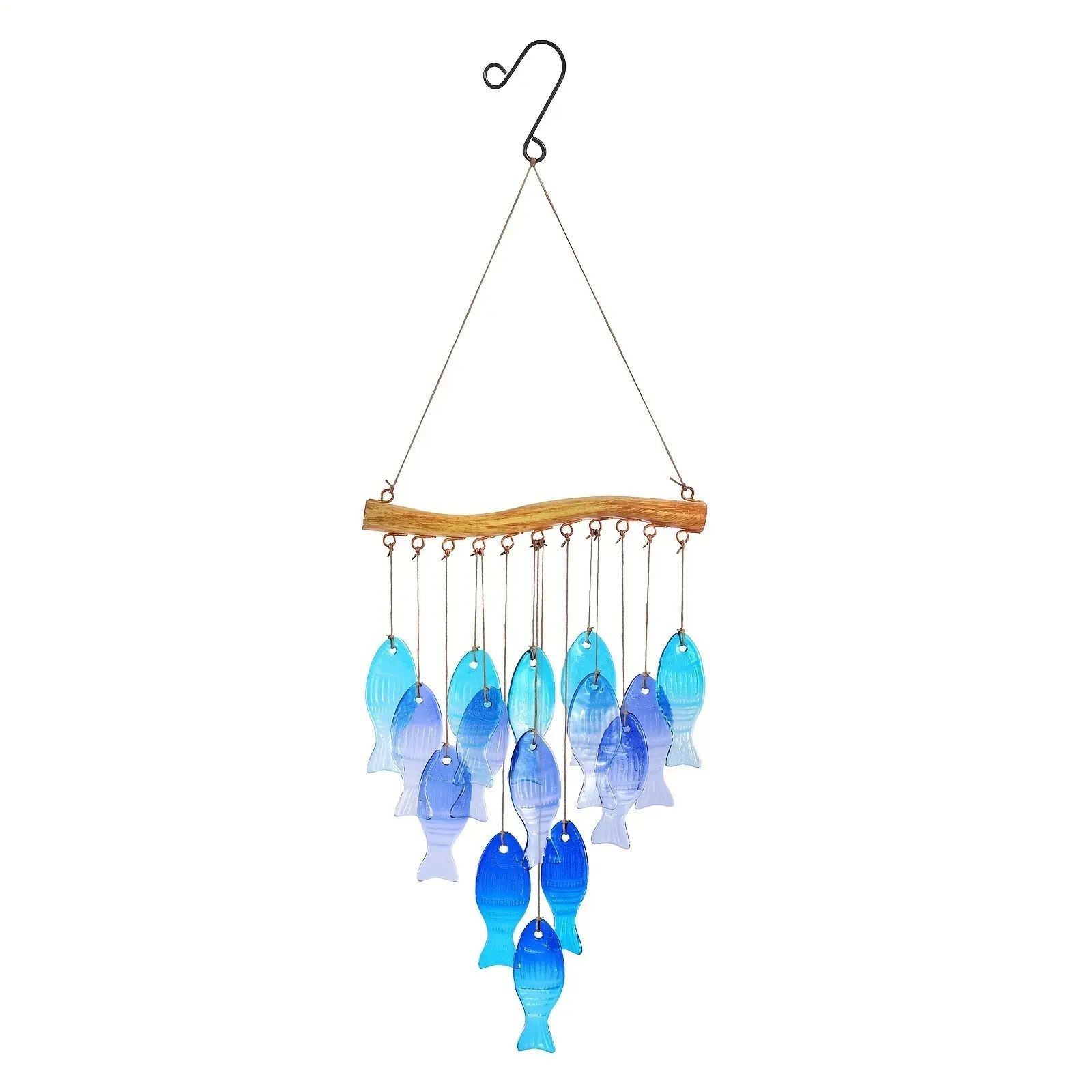 Handmade Blue Glass Fish Wind Chime, Large Outdoor Indoor Hanging Decor, Bright Ball Fish, No Power, Garden, Patio, Beach Party, Wedding, Festive
