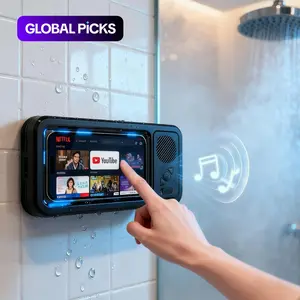 Waterproof box speaker, bathroom waterproof 360 ° rotating touch screen, Bluetooth speaker, watch movies, listen to music, phone holder Bluetooth speaker audio shower TV holder, swimming pool, kitchen, bathroom, sink #GLOBAL PICKS