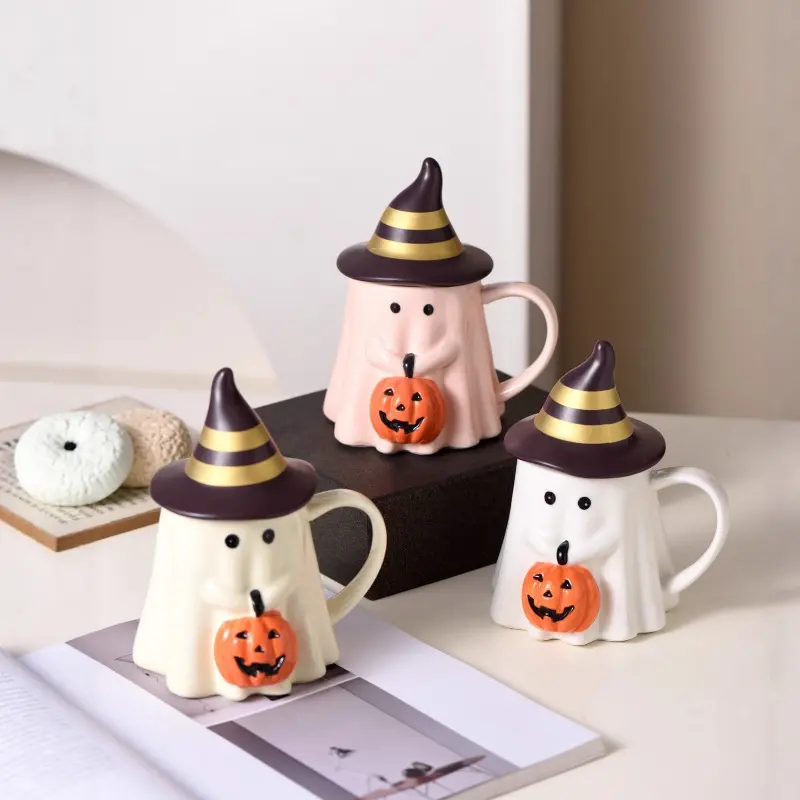 Handshake Pumpkin Elf Cup Halloween Creative Cartoon Ceramic Cup Cute Water Cup Large Capacity Ghost Mug