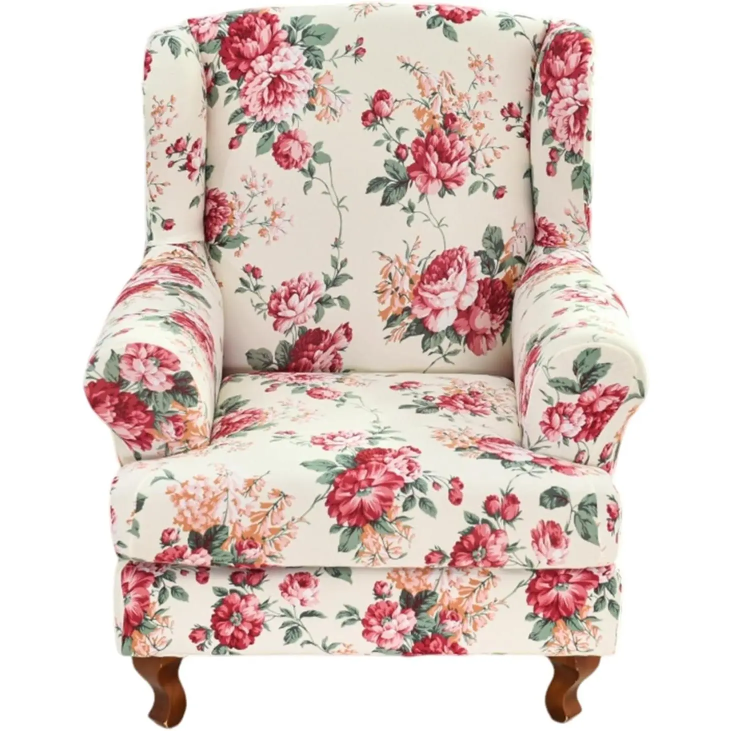 Wing Chair Slipcovers Stretch Wingback Chair Covers Printed 2 Pieces Wingback Armchair Slipcover Elastic Chair Slip Covers Washable Armchair Protector Cover for Living Room and Bedroom