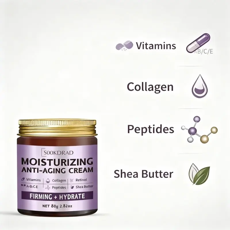 Hydrating Moisturizing Cream with Collagen, Vitamins A/b/c/e, Peptides, Shea Butter, 80g, Suitable for All Skin Types, Daily Use