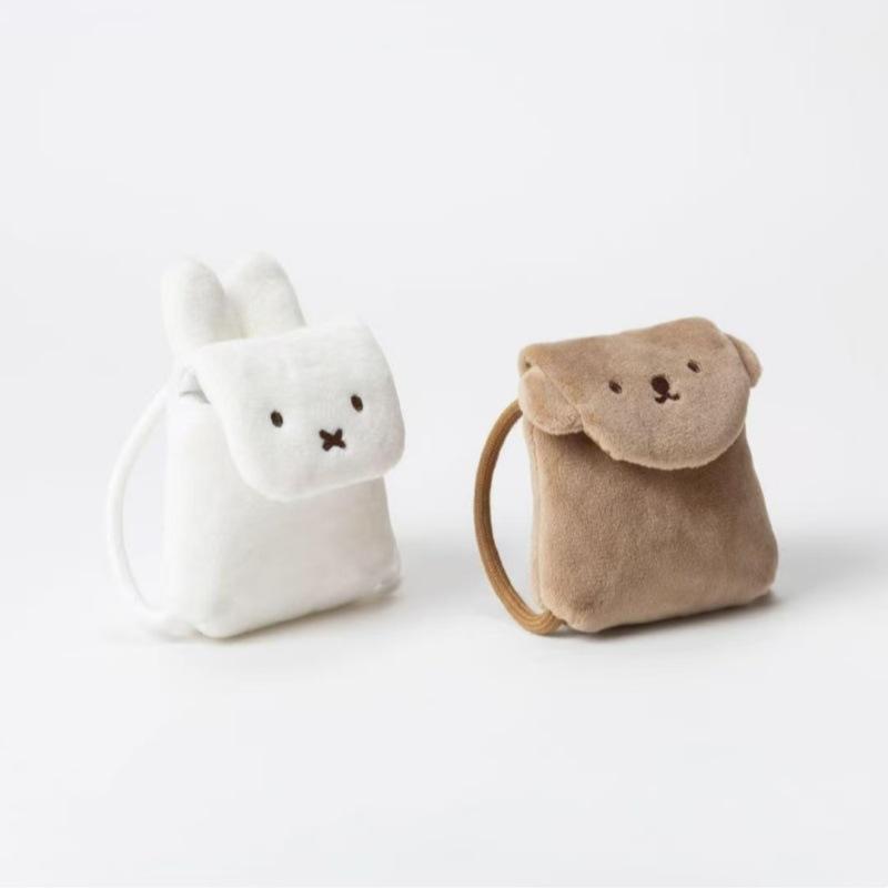 Kawaii Miffy Earphone Case Furry Plush Bunny CoinPurse Keychain for Girls Mini Backpack Purse Multi-Purpose Valentine's Day Gift