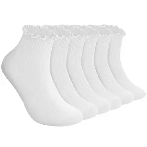 Ruffle  Womens 6 Pairs Cute Ankle Lettuce Edge Frilly Crew  for Bridal & Womenswear Comfortable & Stylish Colorblock Thermal Lined Women's Socks Over-the-Knee Compression Backless Bodysuit with Cup Kawaii Embroidered Floral Knee-High heatless curl