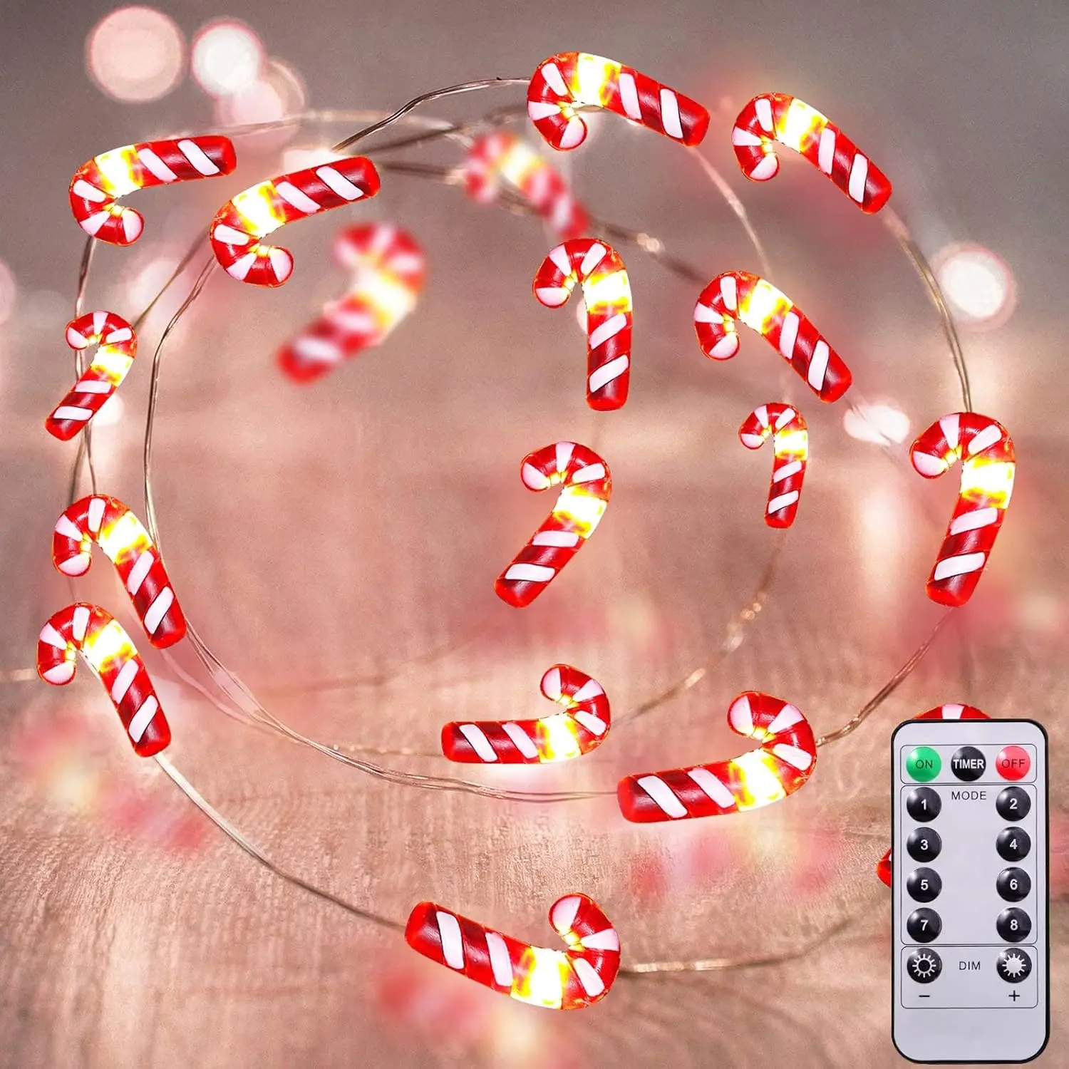 26.2 Ft 80 Led Candy Cane String Lights Christmas Decor  Operated Fairy Lights Remote Control with Timer 8 Modes Holiday Xmas Decorations Indoor Outdoor  Party Bedroom (Warm White)