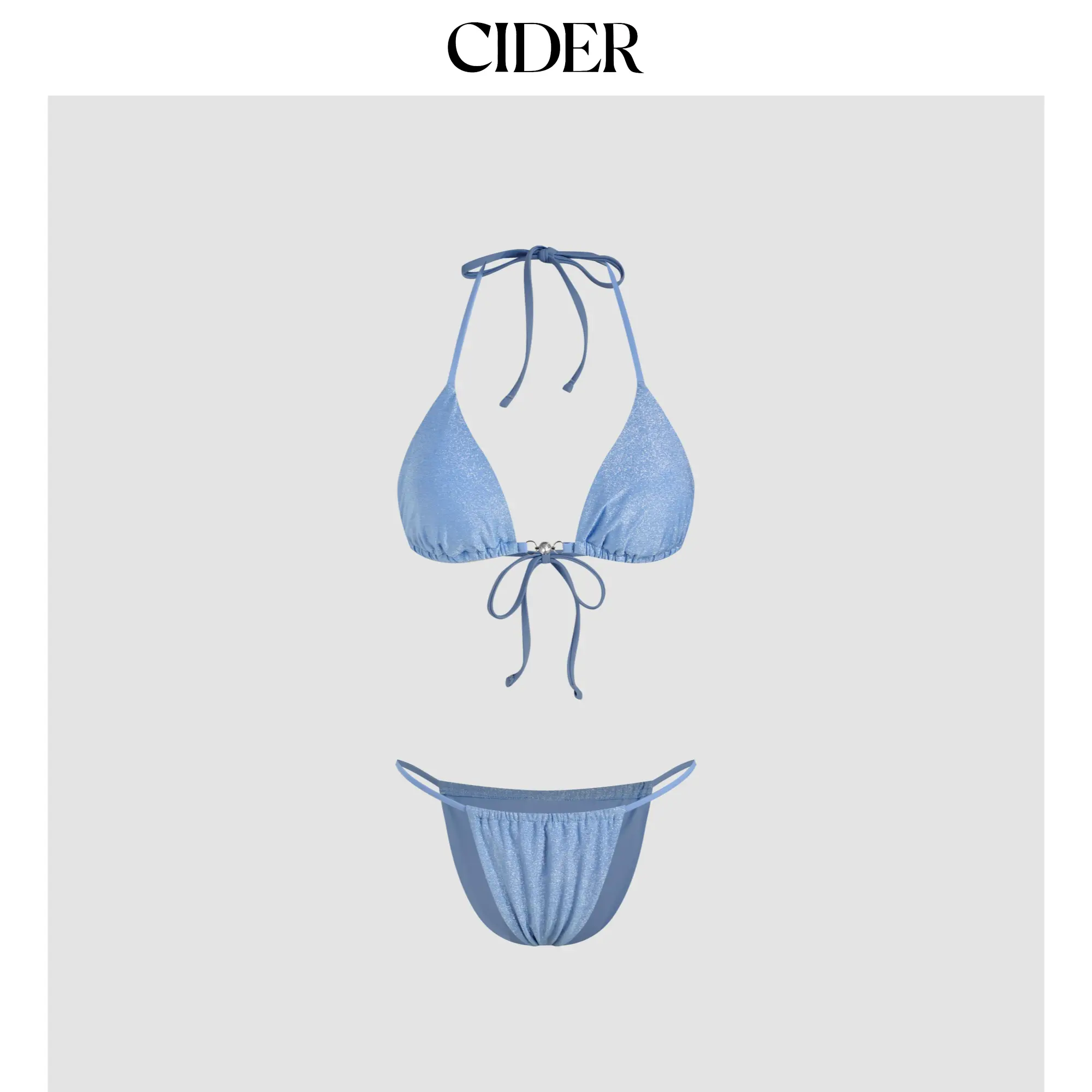 Cider Halter Neckline Rhinestone Knotted Triangle Tie Side Bikini Set
