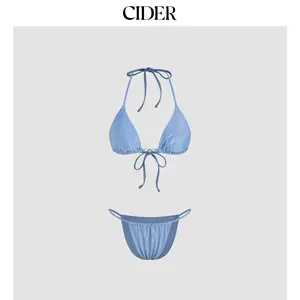 Cider Halter Neckline Rhinestone Knotted Triangle Tie Side Bikini Set