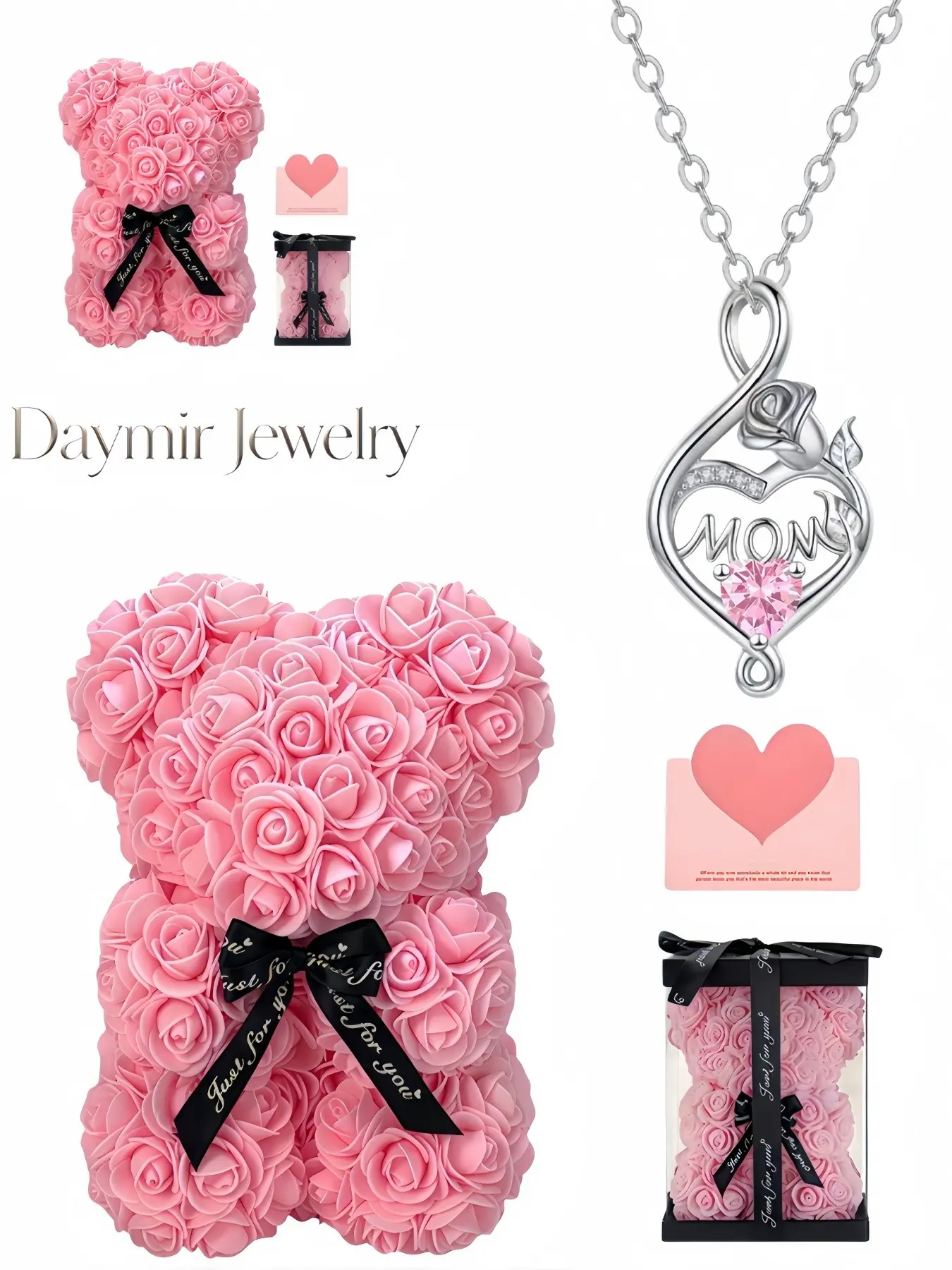 Exquisite fade‑proof endless‑love rose MOM gem necklace. Delivered with a preserved‑rose bear gift box, it is a magical surprise gift for birthdays, Mother’s Day, Valentine’s Day and Christmas.