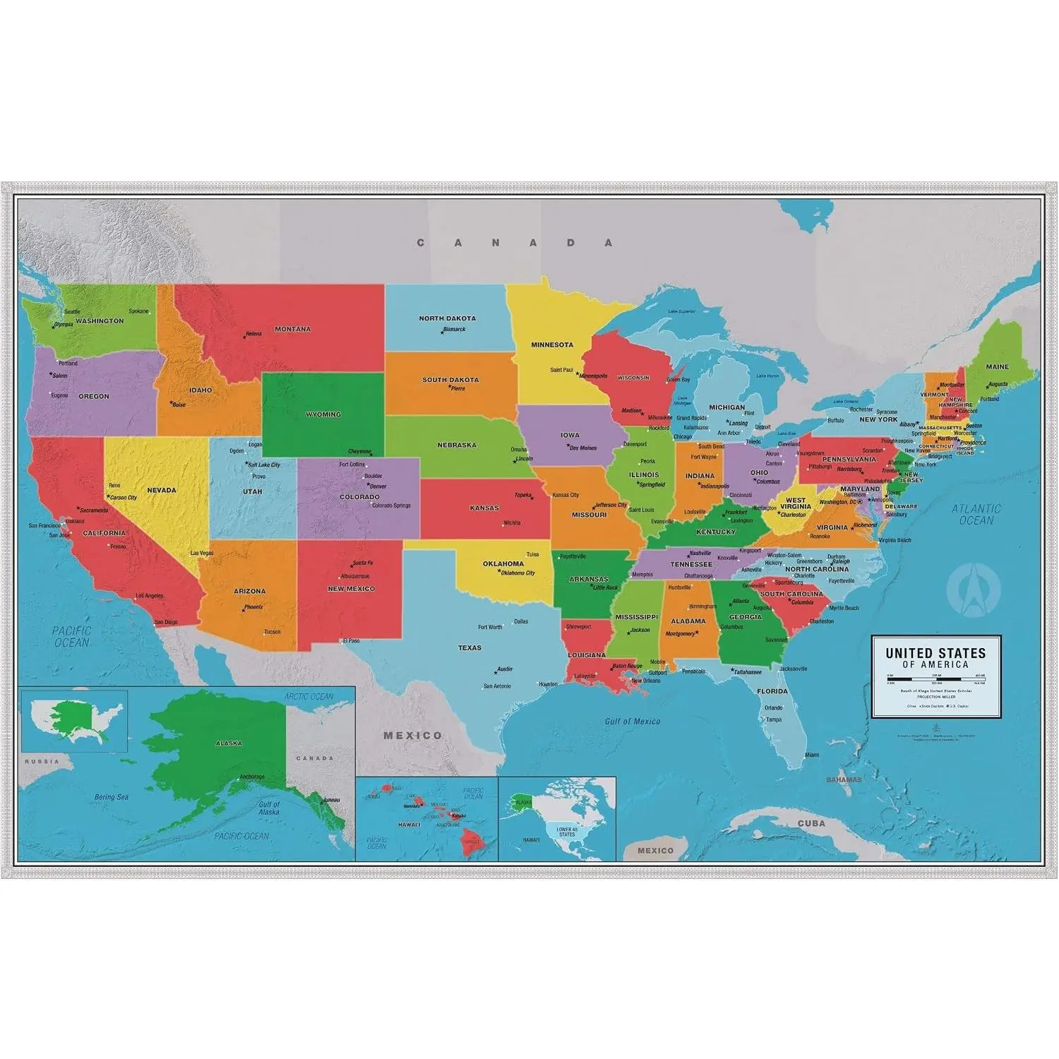 Laminated United States Scholar Map Poster | Educational Elementary School Version | Easy-to-Read Large Labels | 36” x 24” | Shipped in a Tube, Not Folded | Great for The Home or Classroom