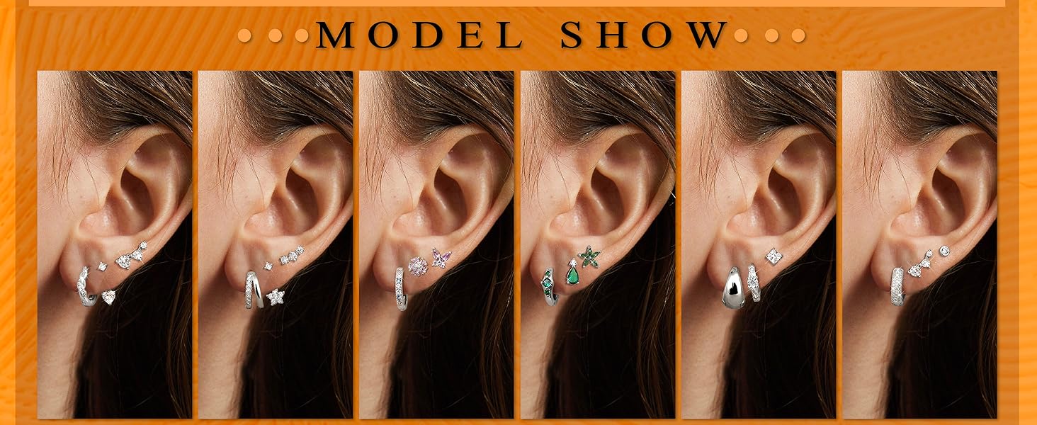 Jstyle 3 Pairs 925 Sterling Silver Earrings for Women Grils Hypoallergenic Silver/Gold Stud Hoops Earrings Set Dainty Studs Huggies Earings Flower Butterfly Earrings Sets for Multiple Piercings