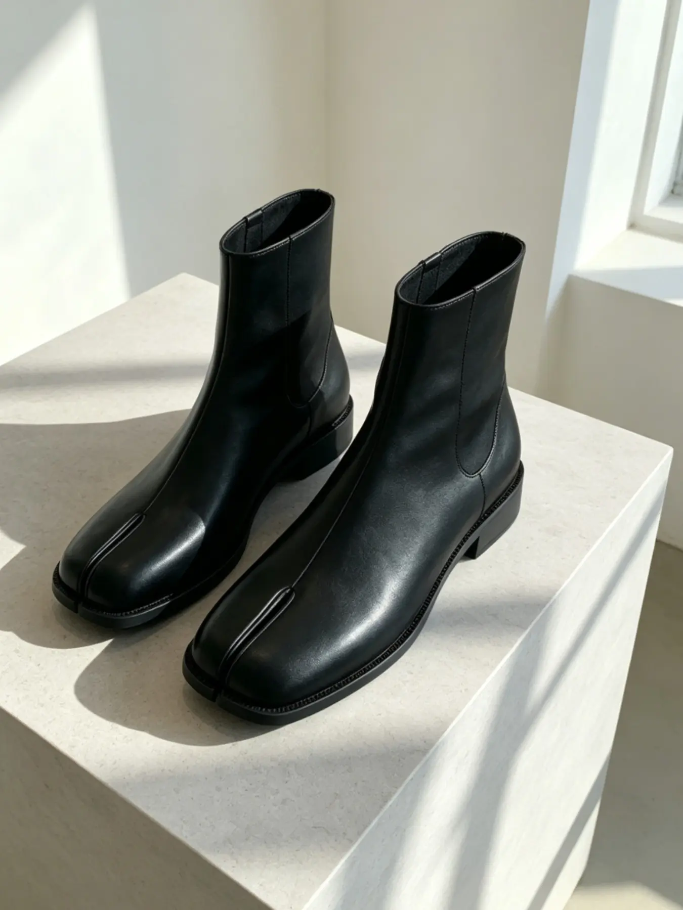Women's Soft Leather Split-Toe Short Boots, Low Heel Elastic Chelsea Ankle Boots, Fall Winter Commute Retro Versatile Shoes