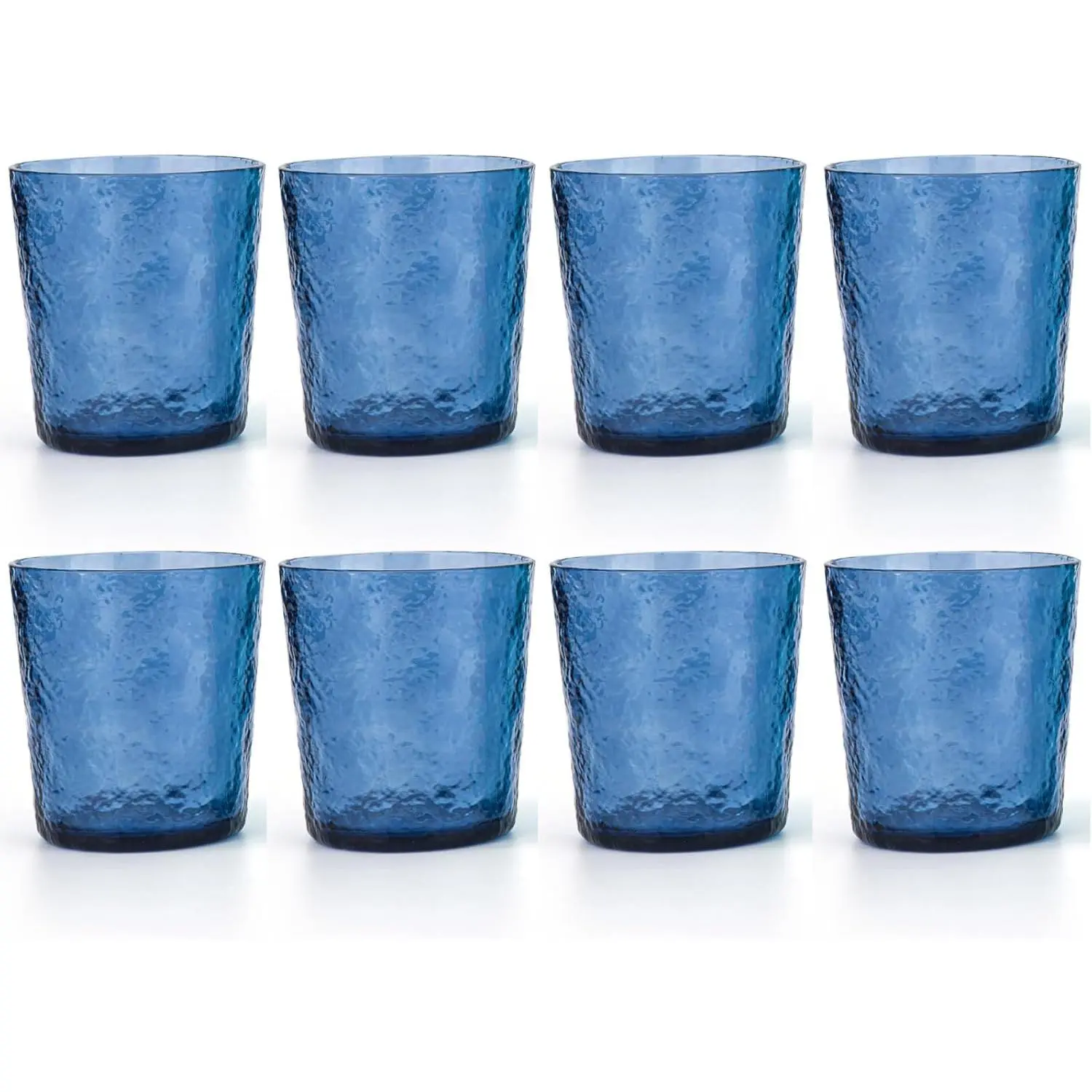 12-ounce  Old Flashion Glasses Plastic Tumblers, set of 8 Blue