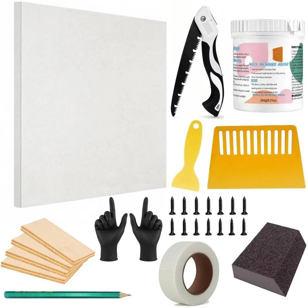 Drywall Repair Kit,34 Pcs 12x12inch Wall Patch Kit with &  Boards | Drywall Patch Kit for Large Holes,Sheetrock Repair Kit for Cracks, & Holes-Quick & Easy Wall Surface Repair Solution