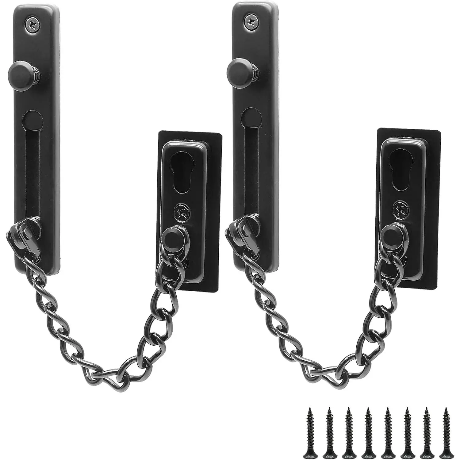 2-Pack Spring-Loaded Stainless Steel Chain Lock Set, Black Door Security Safety Locks, Anti-Pressure Chain Guard (Fits Doors, Windows), Safety Locks For Doors