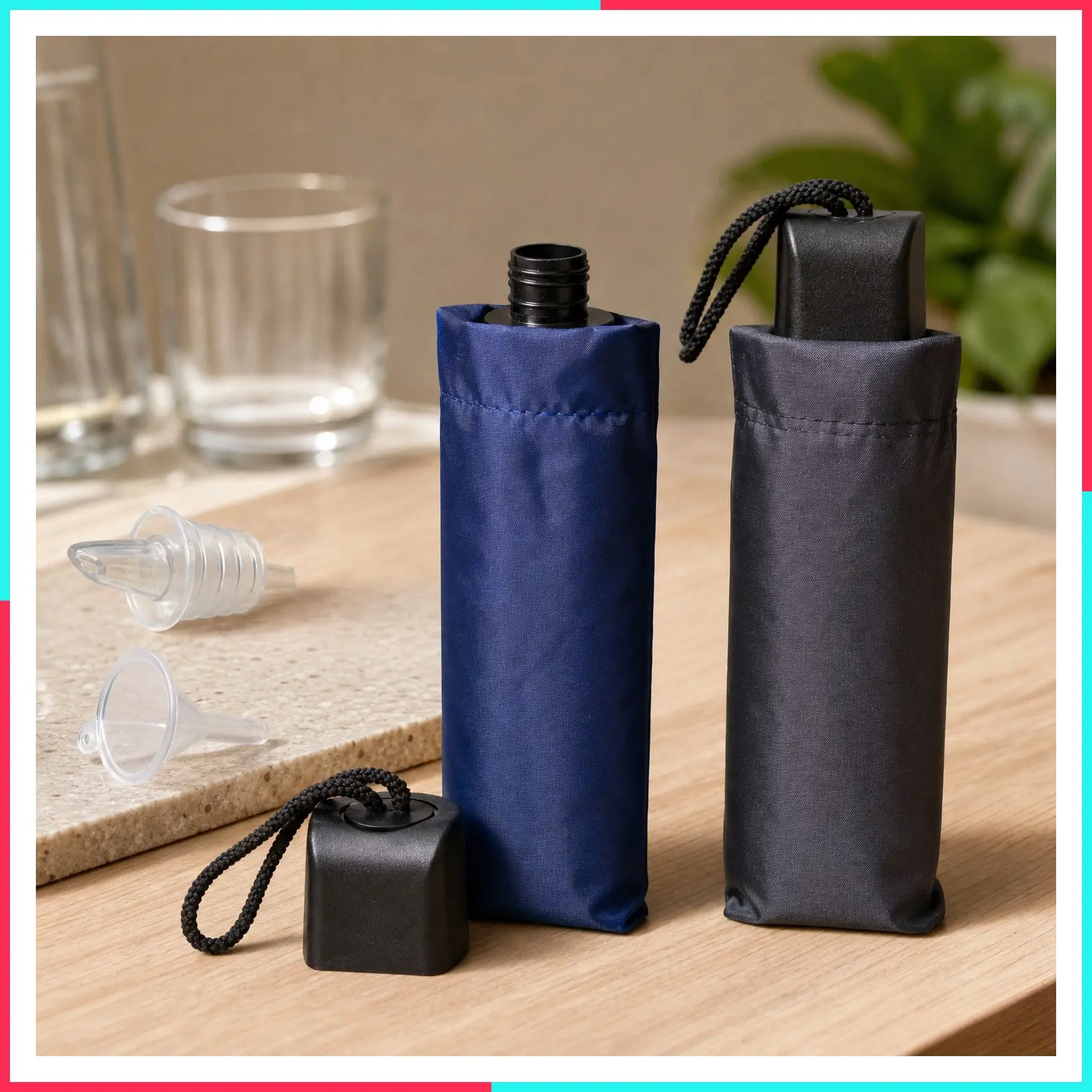 Rain or Shine Umbrella Flask 2 Pack (24 oz Total) - Hidden Alcohol Travel Flasks - Secret Liquor Containers for Theme Parks, Cruises, and Sports Events – Includes Funnel & Spout