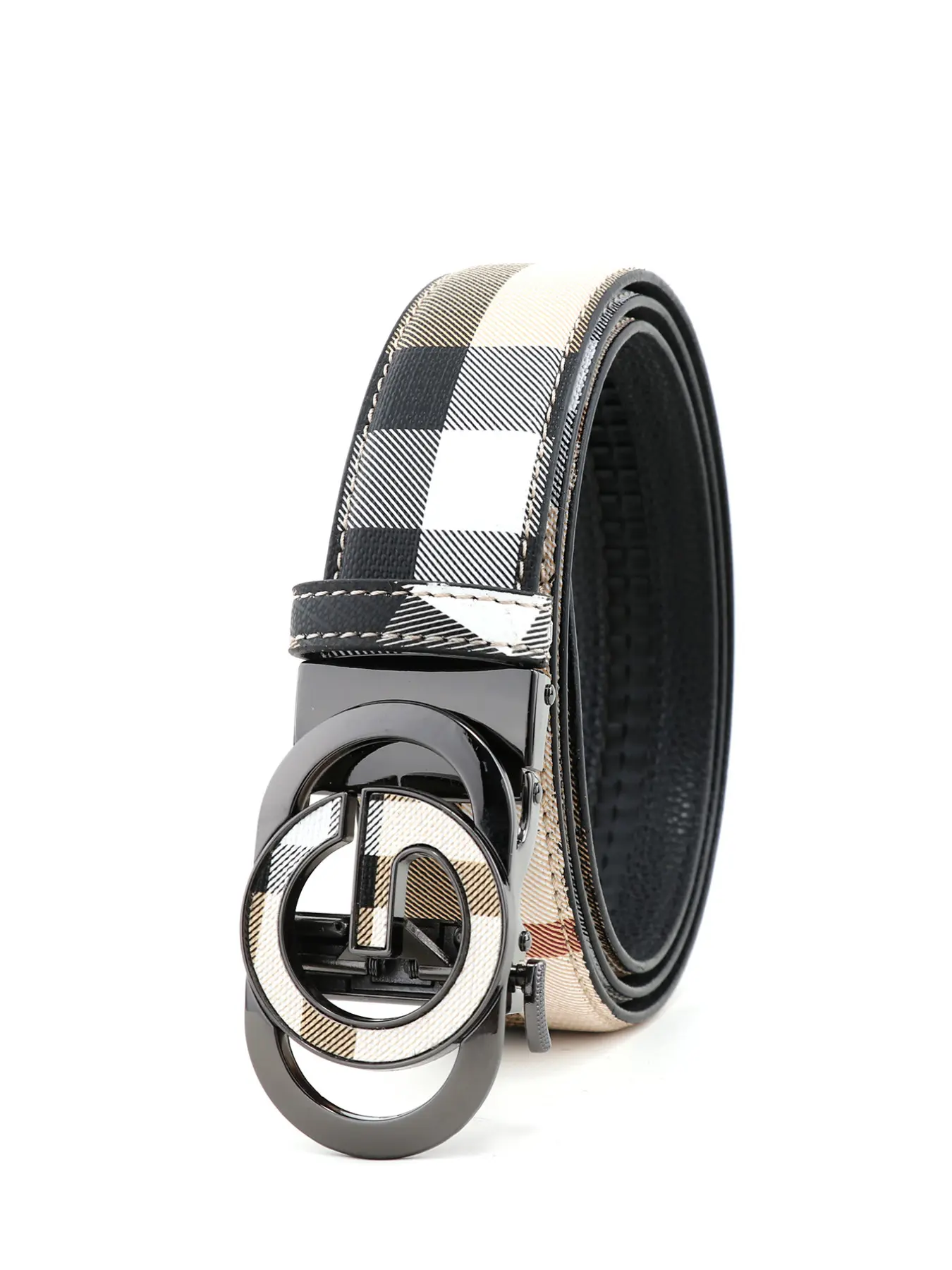 Men's Plaid Belt Letter G Alloy Automatic Buckle Casual Business Fashion Waistband, Versatile Youth Trendy Pants Strap, Fashion Belts, Fashionable Plaid Belt