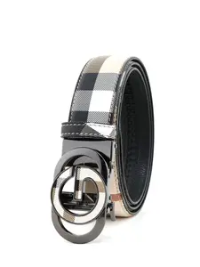 Men's Plaid Belt Letter G Alloy Automatic Buckle Casual Business Fashion Waistband, Versatile Youth Trendy Pants Strap, Fashion Belts, Fashionable Plaid Belt