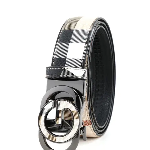 Men's Plaid Belt Letter G Alloy Automatic Buckle Casual Business Fashion Waistband, Versatile Youth Trendy Pants Strap, Fashion Belts, Fashionable Plaid Belt