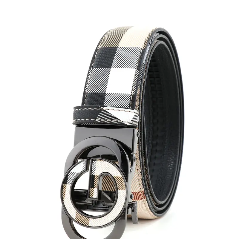 Men's Plaid Belt Letter G Alloy Automatic Buckle Casual Business Fashion Waistband, Versatile Youth Trendy Pants Strap, Fashion Belts, Fashionable Plaid Belt